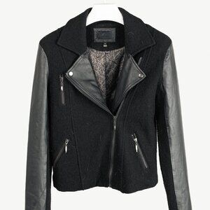 Line the Label Black Boiled Wool & Leather Moto Jacket